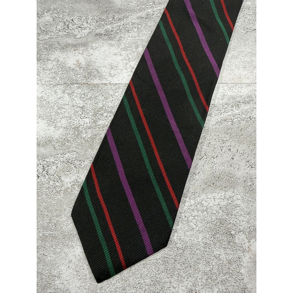 Vintage Neiman Marcus 100% Silk Tie Mens One Size Black Striped Designer Necktie